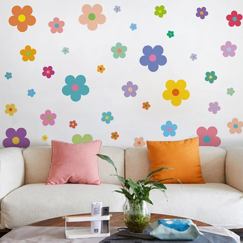 stickers muraux fleurs violet rose bleu jaune vert orange adhésifs modernes enfants chambre décoration