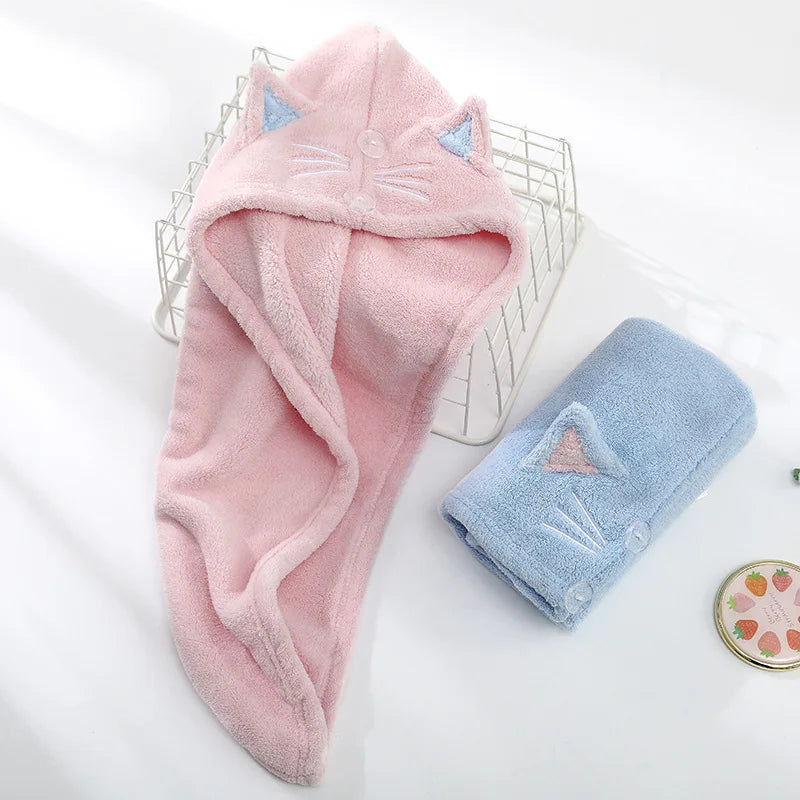 serviette capuche chats absorbante microfibre bleu clair rose pâle miroir crème inclusion unique