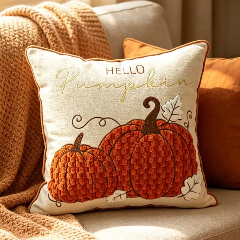 taies d'oreiller automnales citrouille feuilles érable rustique velours polyester non toxique respectueux environnement decoration