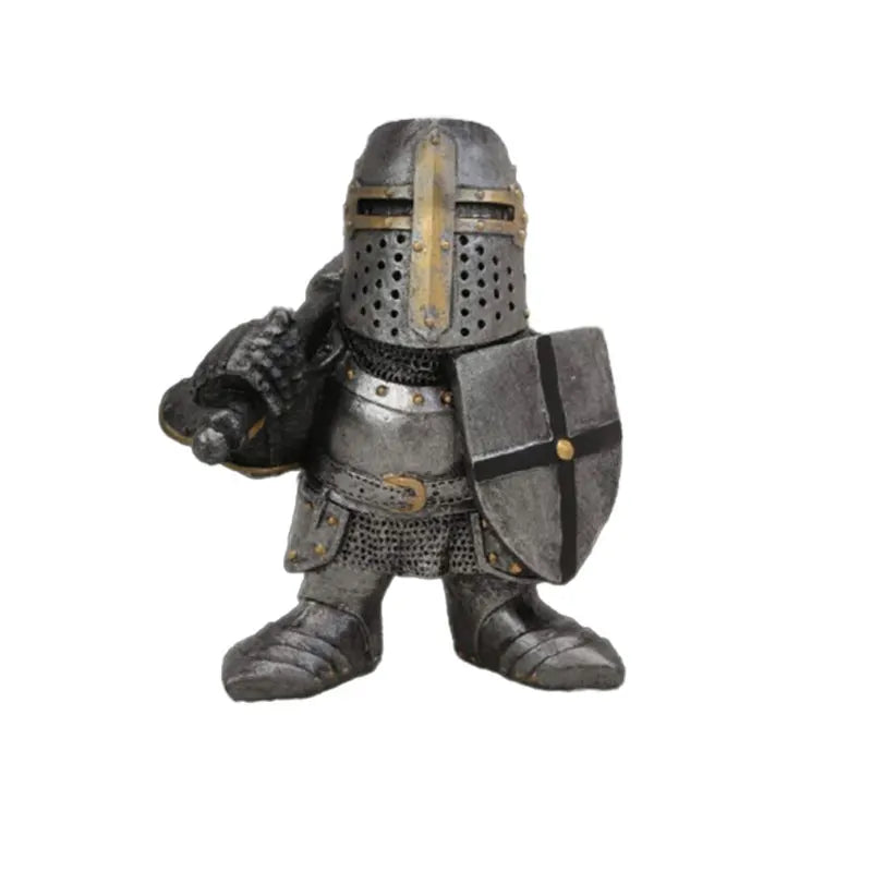 statuette guerrier armure médieval jardin décoration résine gris doré épée bouclier