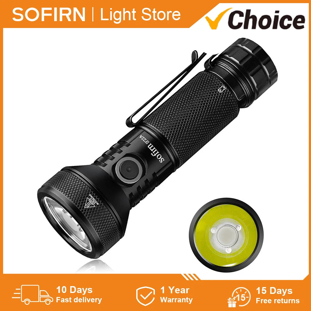 lampe torche rechargeable led intense 2000 lumens 500m portée texturée noire moderne