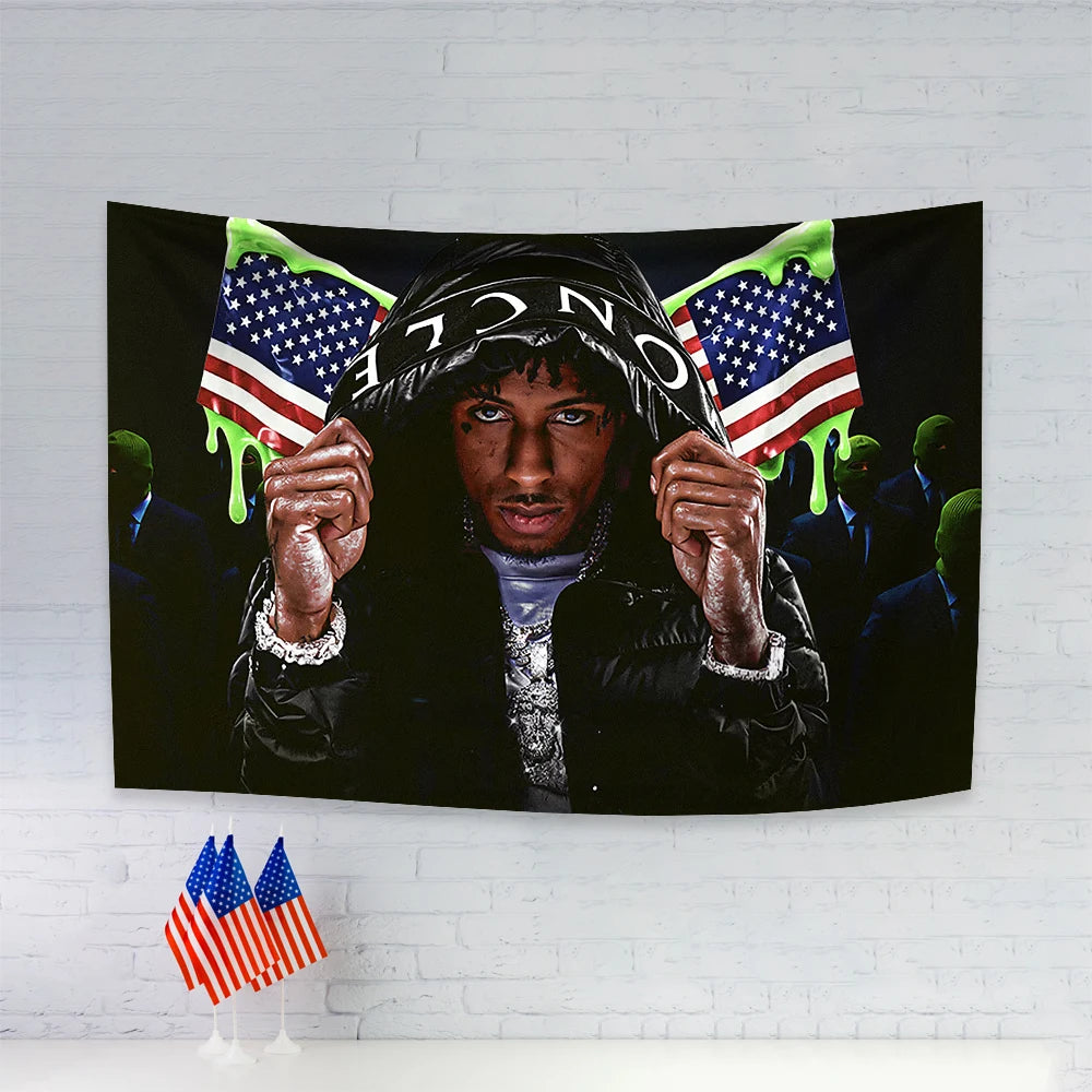 tapisserie moderne portrait pop art drapeaux américains gouttes peinture verte fond noir chambre décoration