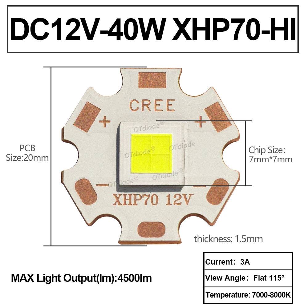 diodes led 3v 6v 12v 2000lm 4500lm blanc froid 7000k 6000k 7x7mm modernes 3a