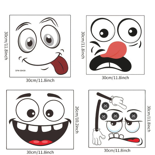 sticker adhésif poubelle dessin animé visage souriant bleu jaune vert cartoon 30cm stickers expression