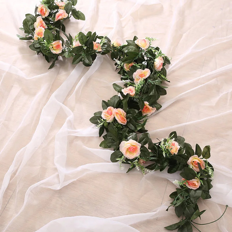 guirlande florale artificielle rose blanche verte mariage anniversaire décoration intérieure naturelle
