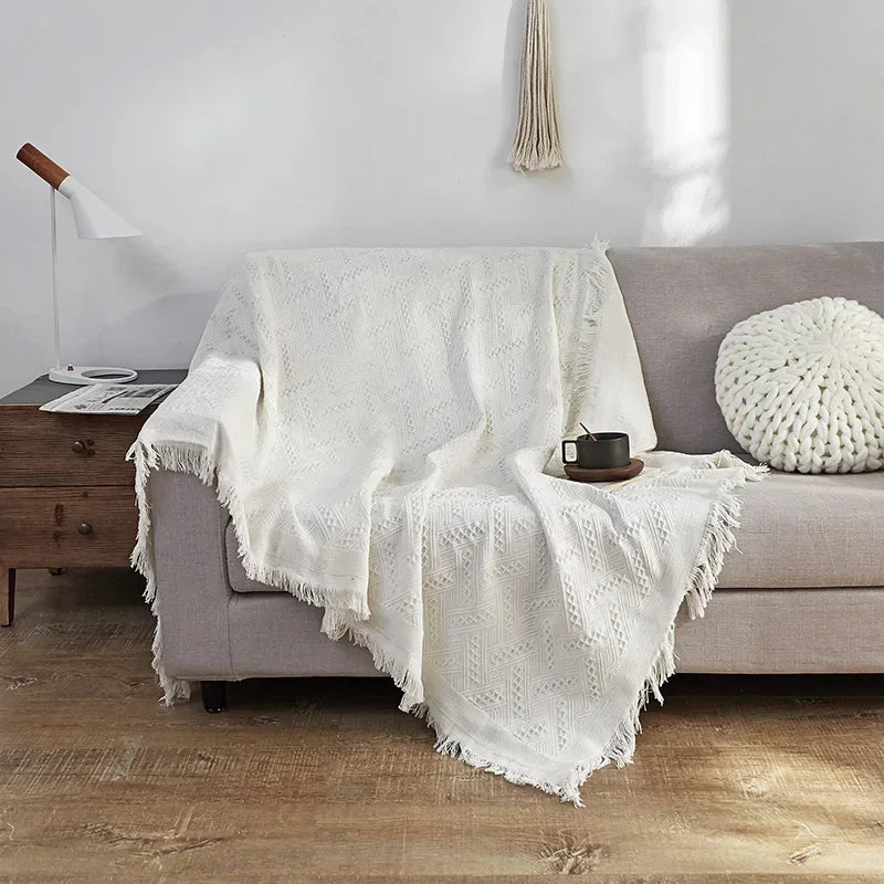 couverture boho chic motif géométrique blanc portable pique nique voyage maison tapis qualité