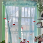 rideau bleu clair pois rouge polyester transparent moderne 100x250cm chambre salon decoration