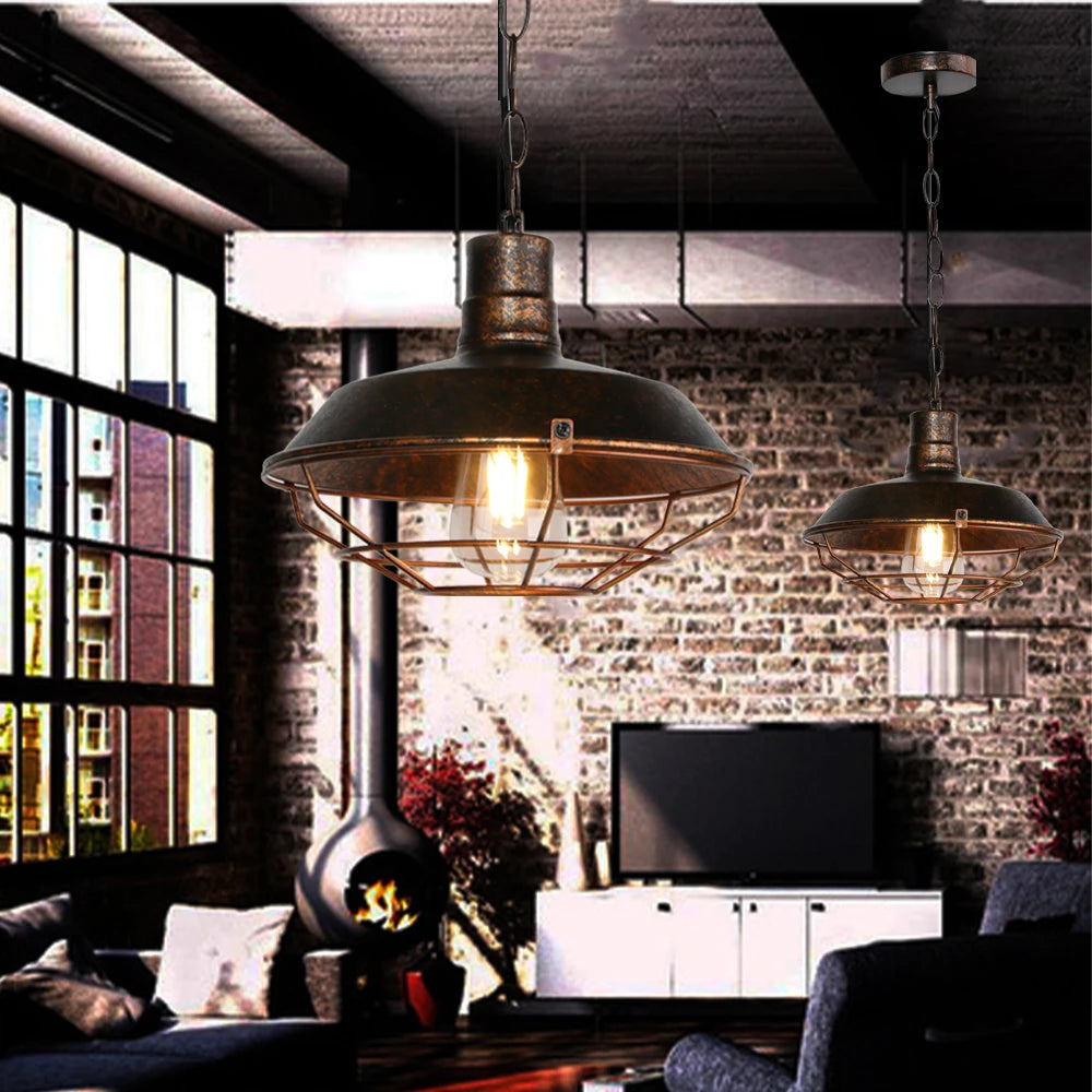suspension industrielle vintage métal noir ampoule e27 salon chambre hallhôtel led echangée