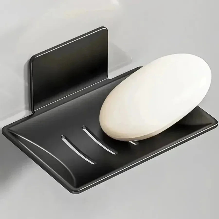 support savon mural noir moderne minimaliste adhésif drainage salle bain plat lisse opacité