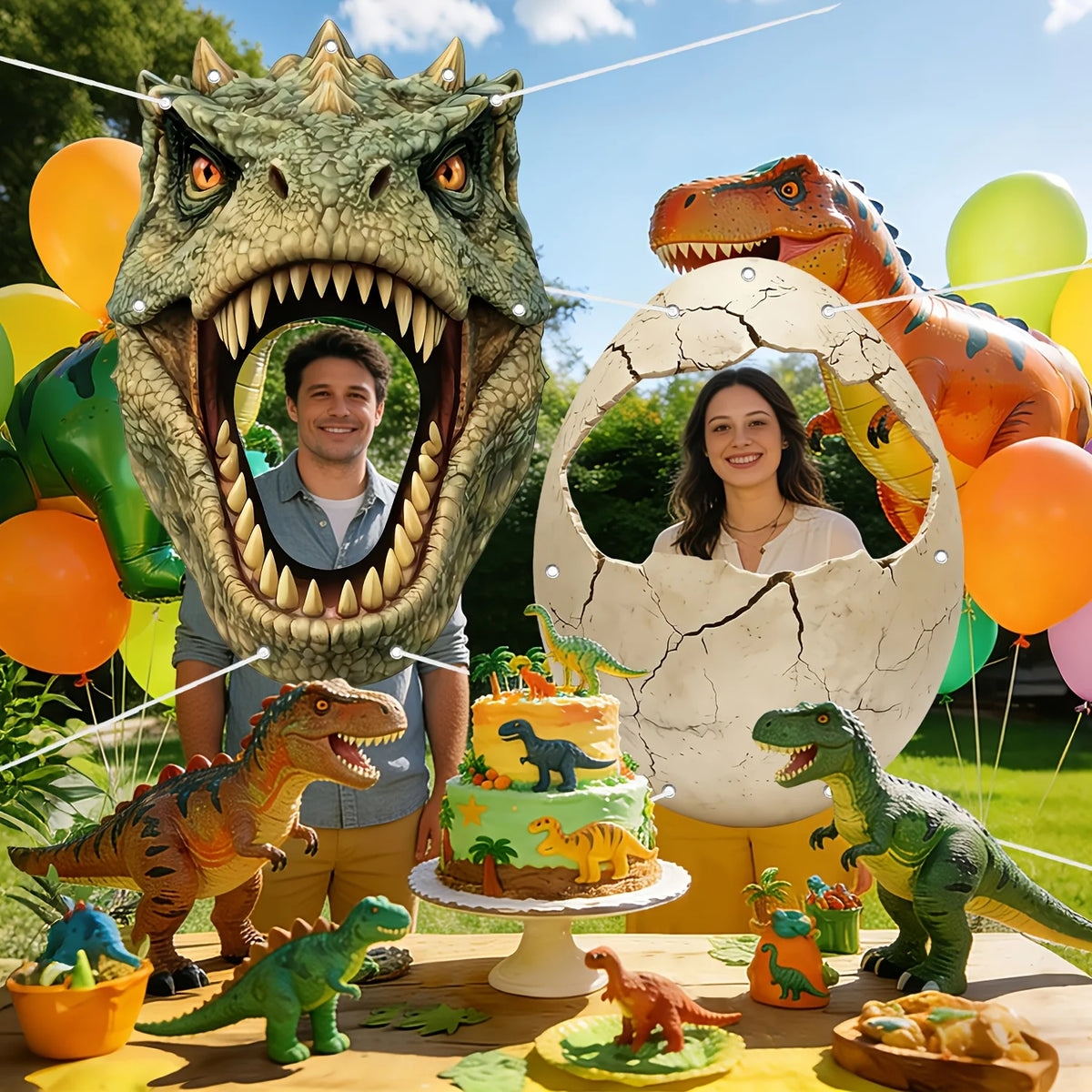 décoration fête masque dinosaure coquille oeuf verte bétonnée jurassique Halloween anniversaire