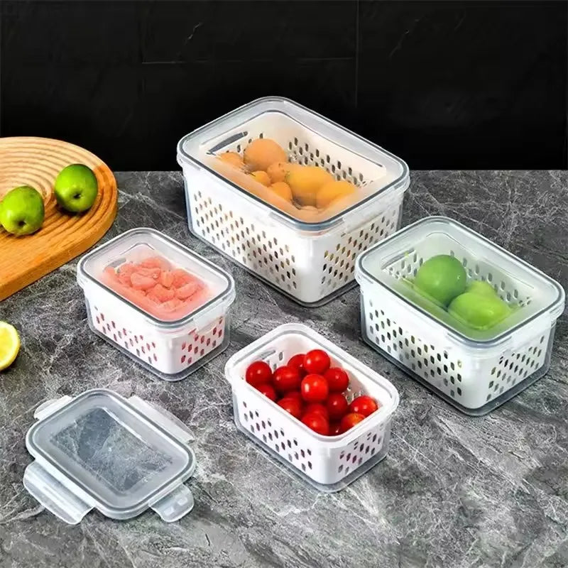 organisateur réfrigérateur paniers blanc perforations noires transparents moderne poignées détachables 850ml 1750ml 3300ml