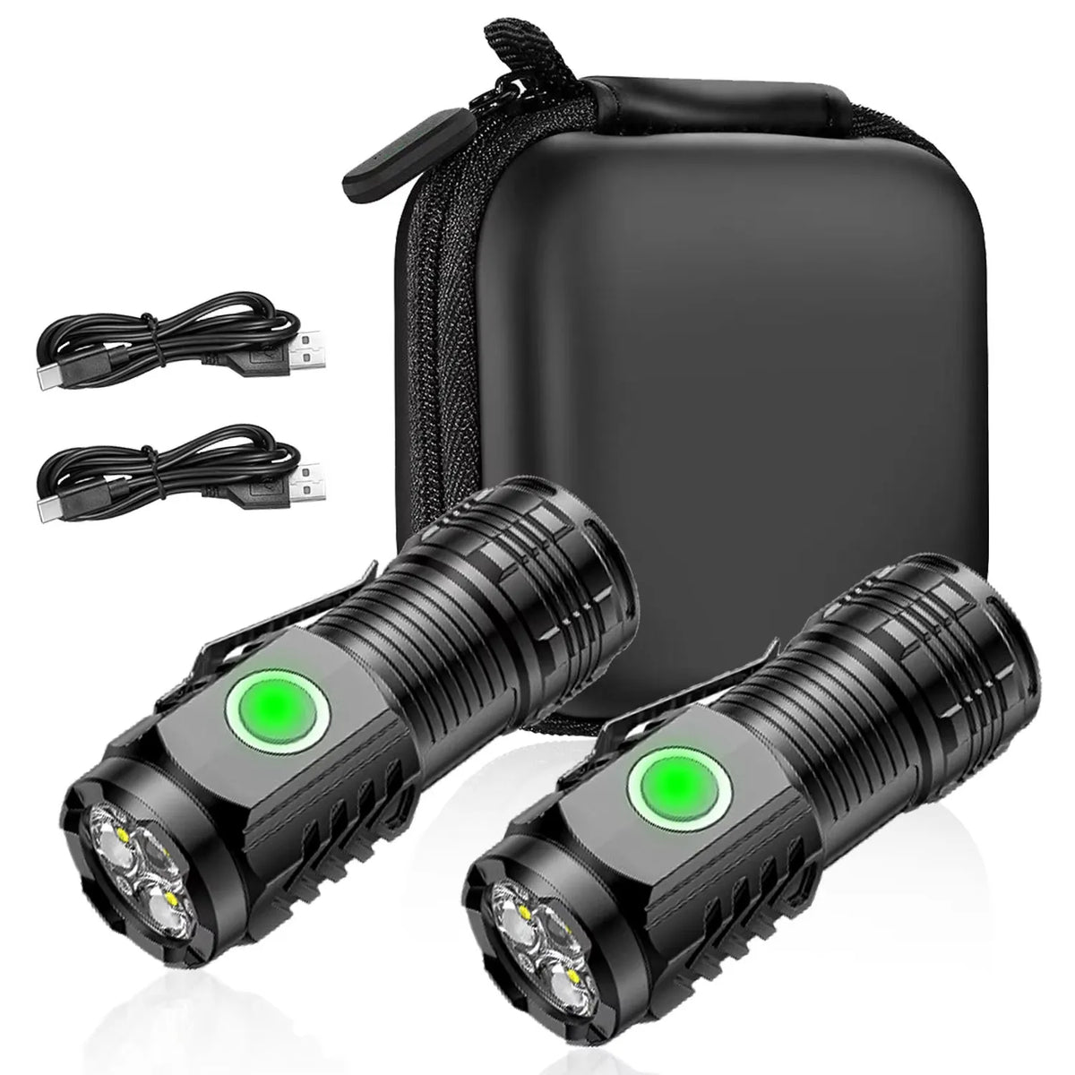 lampe torche rechargeable led vert jaune noir rayures verticales clip ceinture distance éclairage 100