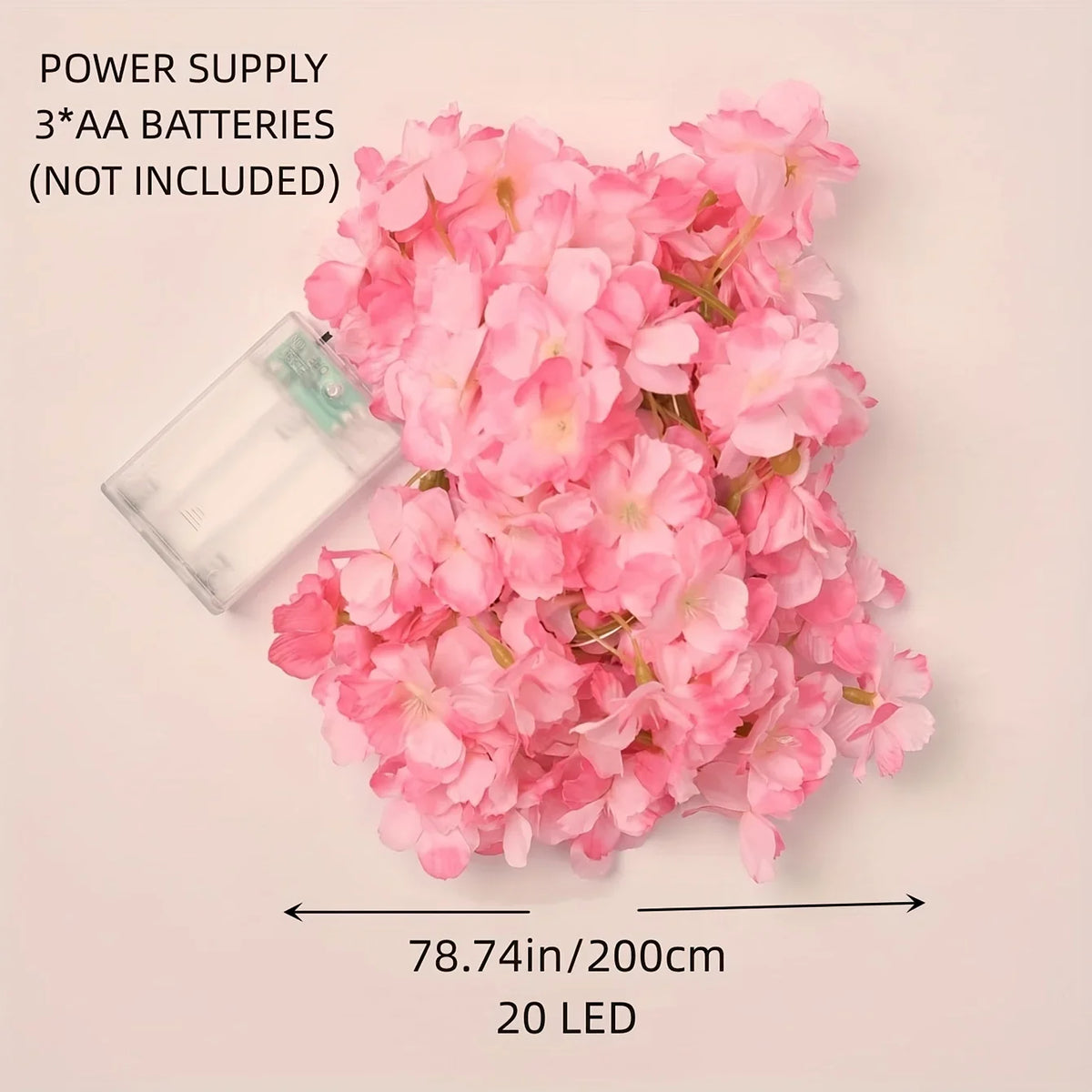 guirlande lumineuse fleurs artificielles rose clair moderne 200cm 20 led batterie piles certifiée vde