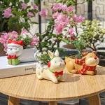 cache pot résine forme chien tortue lapin décoration table plantes animaux vert marron gris
