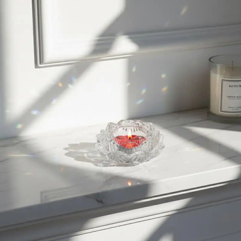 support bougie verre translucide fleur lotus décoratif coupe vent porte bougie artisanal maison coloré