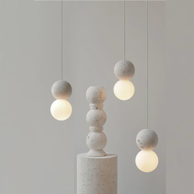 suspension lumineuse moderne minimaliste pierre verre blanc gris texturée 90 260V