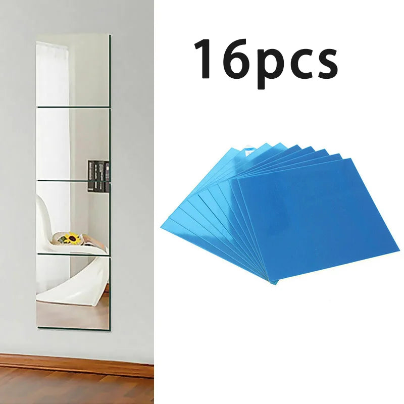 miroir autocollant moderne bleu opaque 15cm 15cm décoration chambre coucher