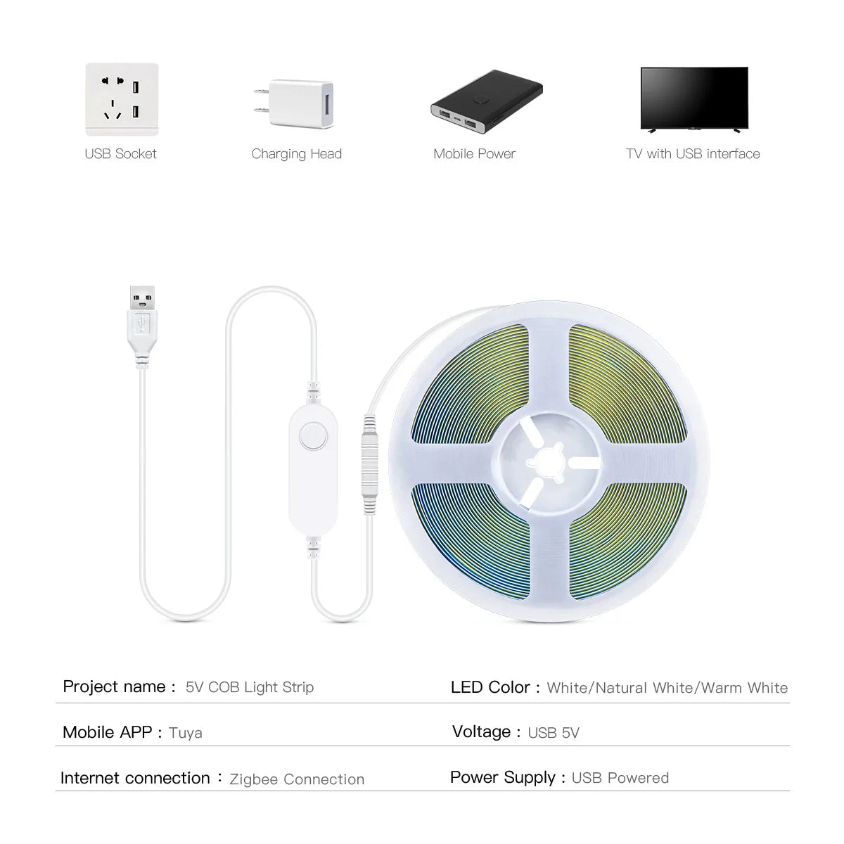 ruban led 320led/m zigbee controle app blanc blanc naturel blanc chaud moderne