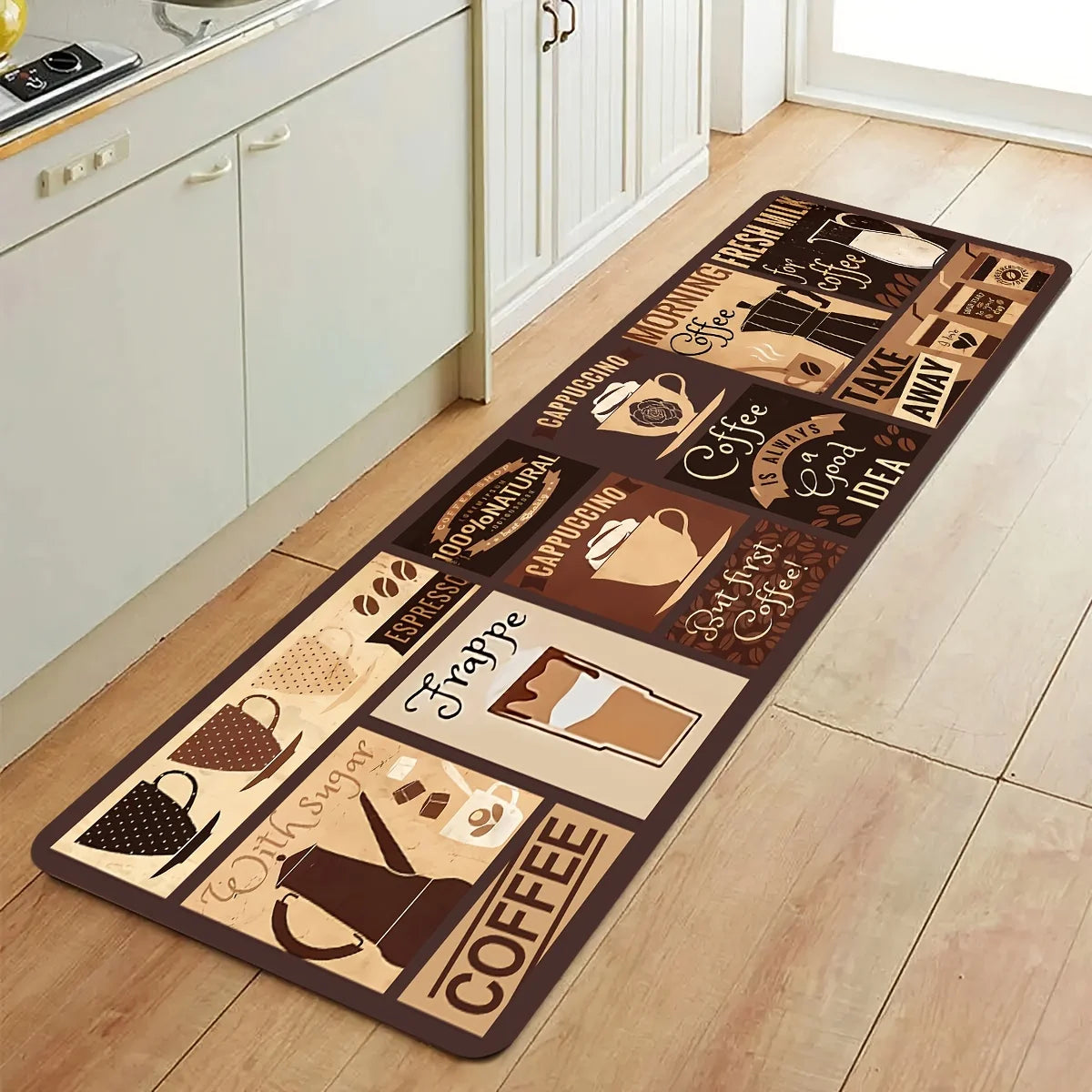 tapis coffee time thème moderne marron beige blanc salon chambre