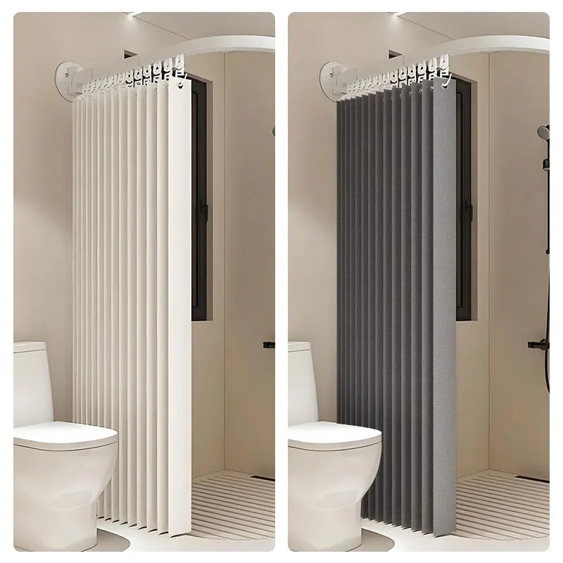 rideau douche pliable polyester tufté blanc gris bleu noir plis verticaux opaques moderne minimaliste