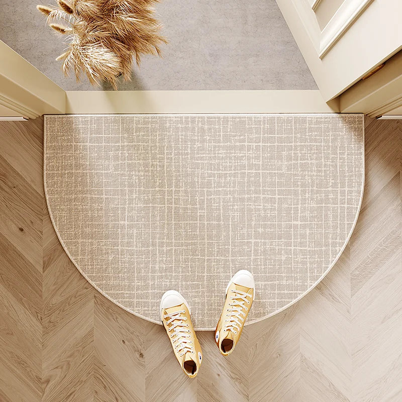 tapis demi circulaire moderne rayures horizontales résistant l'usure antidérapant porte entrée couleur beige clair