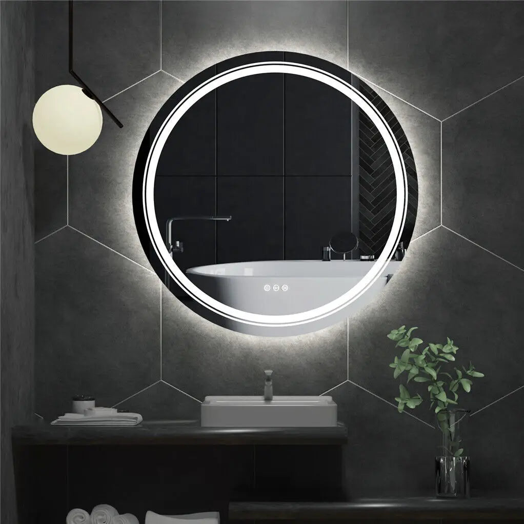 miroir rond lumineux argenté moderne éclairé antibuée écran tactile led dimmable