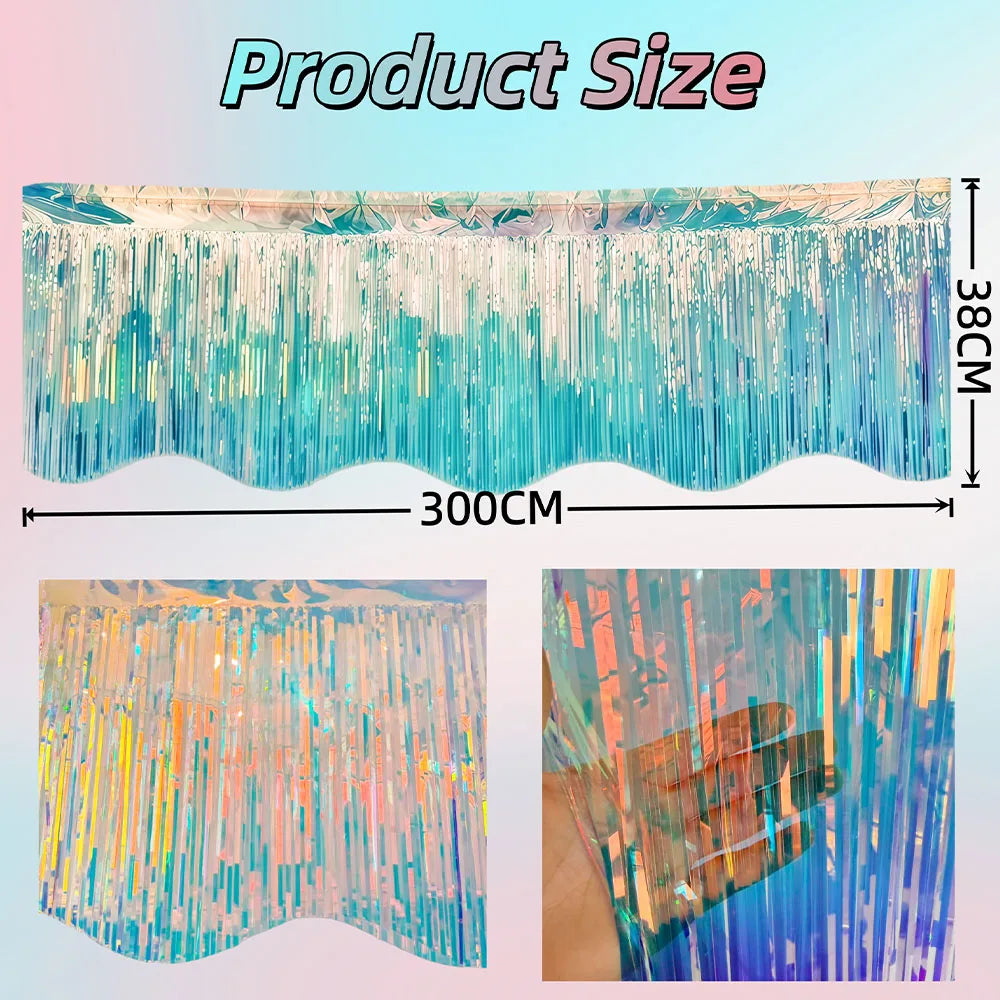 rideau festif iridescent bleu vert argent moderne mariage anniversaire ondulé 300cm 380cm