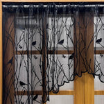Rideau brodé noir blanc oiseaux branches transparent fenêtre botanique print rod pocket polyester