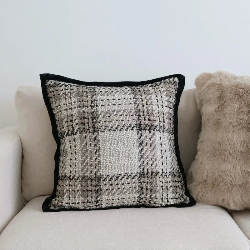 housse coussin gris noir blanc motif géométrique contemporain polyester coton non toxique respectueux environnement