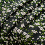 tissu imprimé floral noir blanc vert motifs fleurs feuilles résistant polyester bricolage écologique