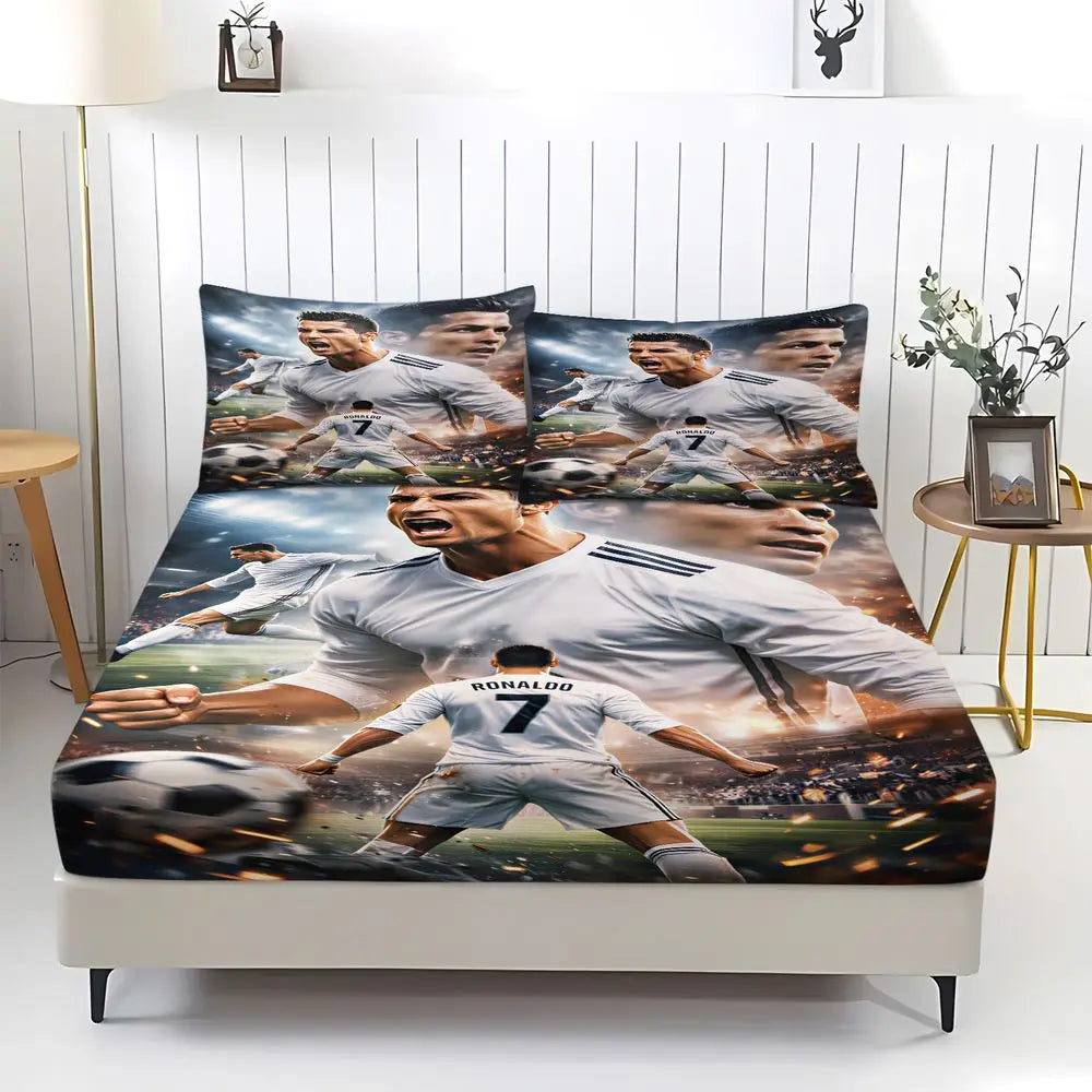 drap housse cristiano ronaldo football numéro moderne gris bleu noir polyester lit