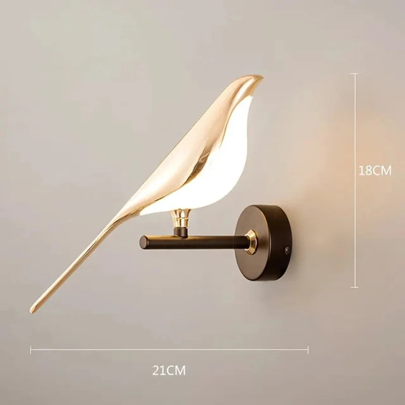 lampe murale oiseau stylisé moderne or noir blanc