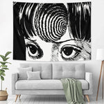 tapisserie murale motif yeux stylisés noir blanc moderne rectangle chambre