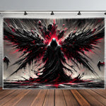 tapisserie murale ailes oiseau rouge abstraite noire contemporaine 150x180CM machine lavable polyester Jacquard