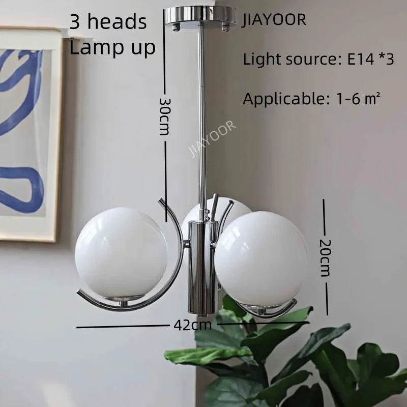 lustre led moderne sphères translucides blanc chrome interrupteur tactile salon chambre