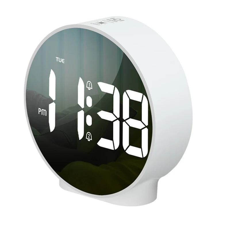 horloge numérique led blanc noir moderne alarme double réglage luminosité fonction snooze AM/PM