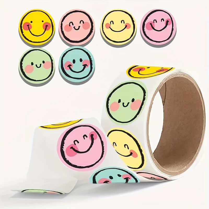autocollants souriants colorés rond visage joyeux rouleau papier adhésif glitter transparent éducatif scrapbooking fournituresécole