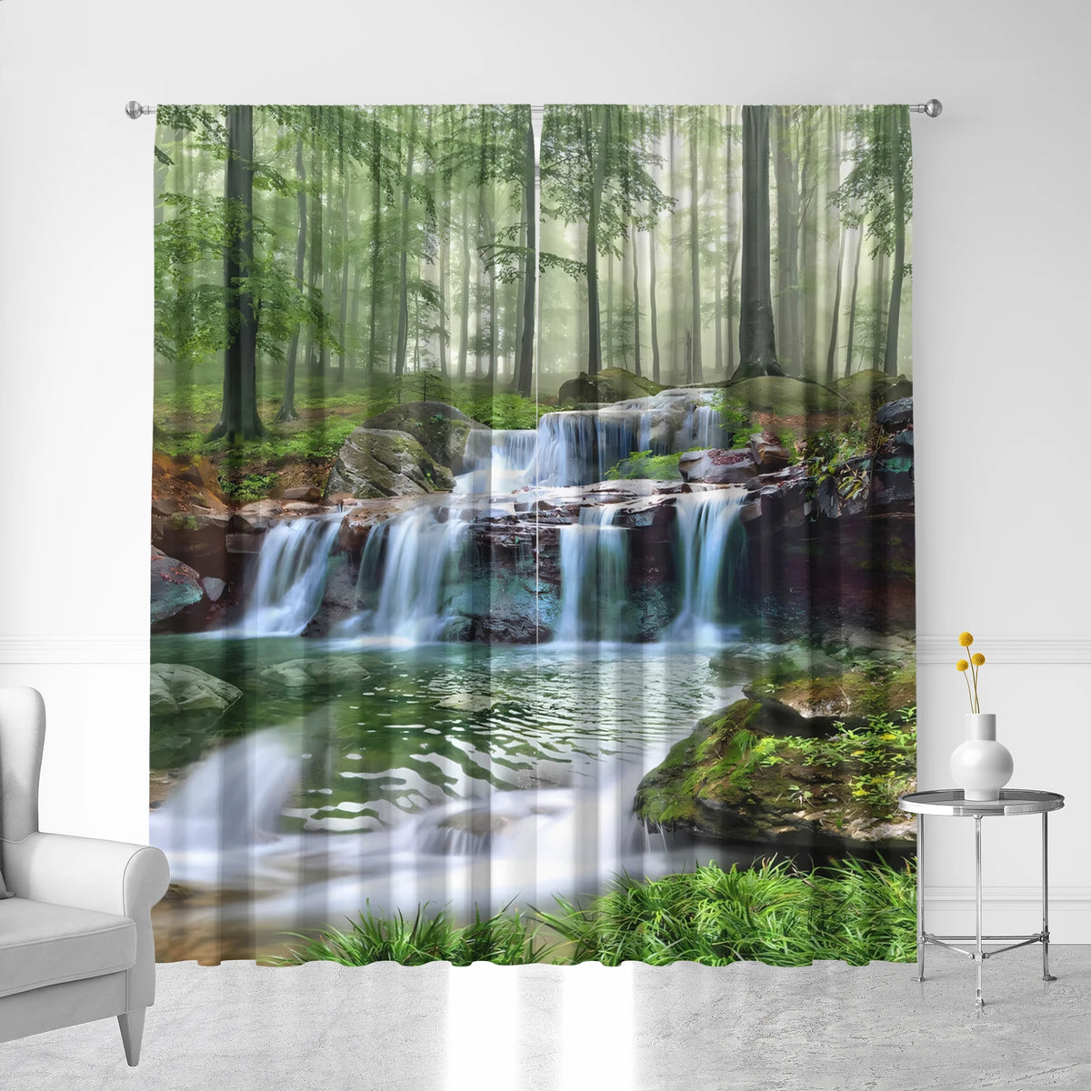 rideaux vert bleu blanc cascade forêt plage semi transparent européen natureôtel