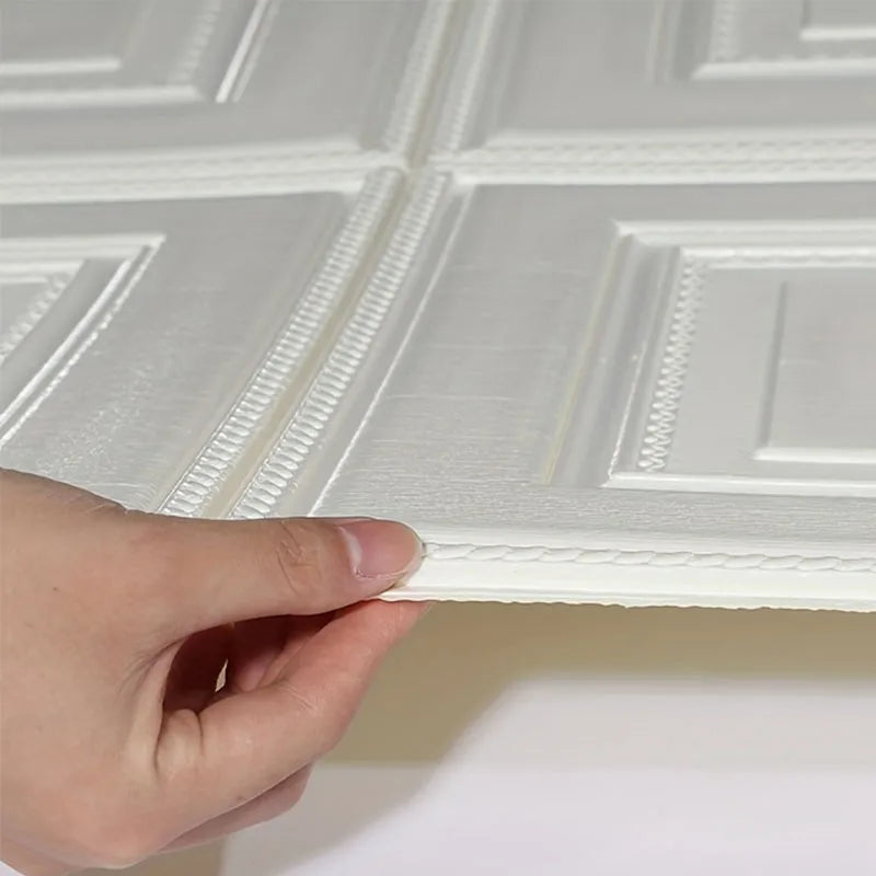 plaque decorative mur impermeeuble adhesif blanc geometrique resistant humidite 35cm 35cm