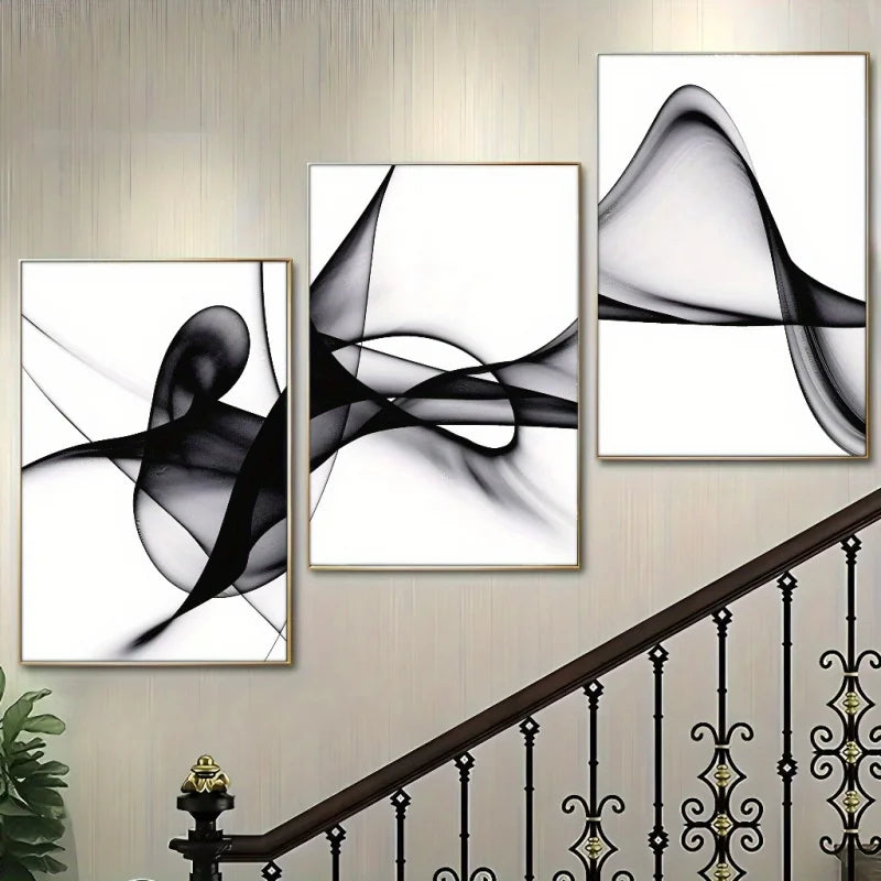 tableaux abstraits modernes noir blanc fluides salon chambre