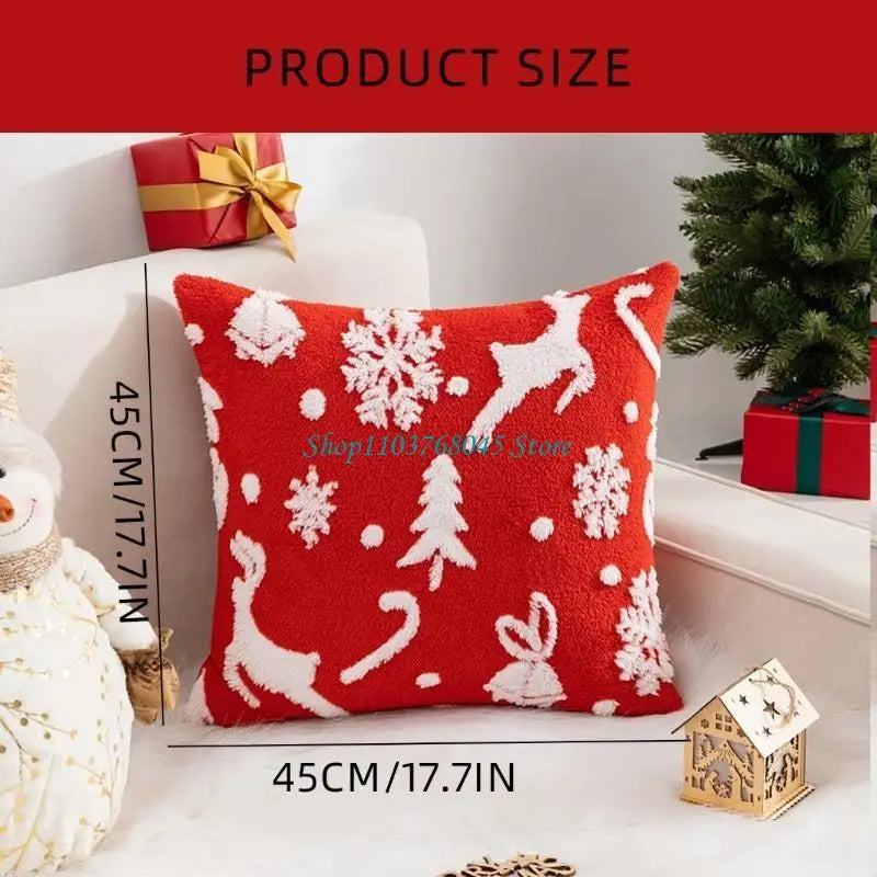 housse coussin motif flocons neige rennes noel vert blanc coton polyester lit festive