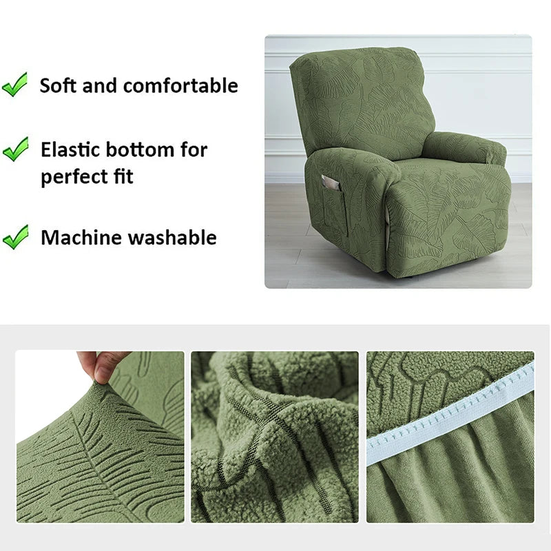 Housse canapé inclinable places vert olive imprimé feuilles moderne adhésif Jacquard polyestère