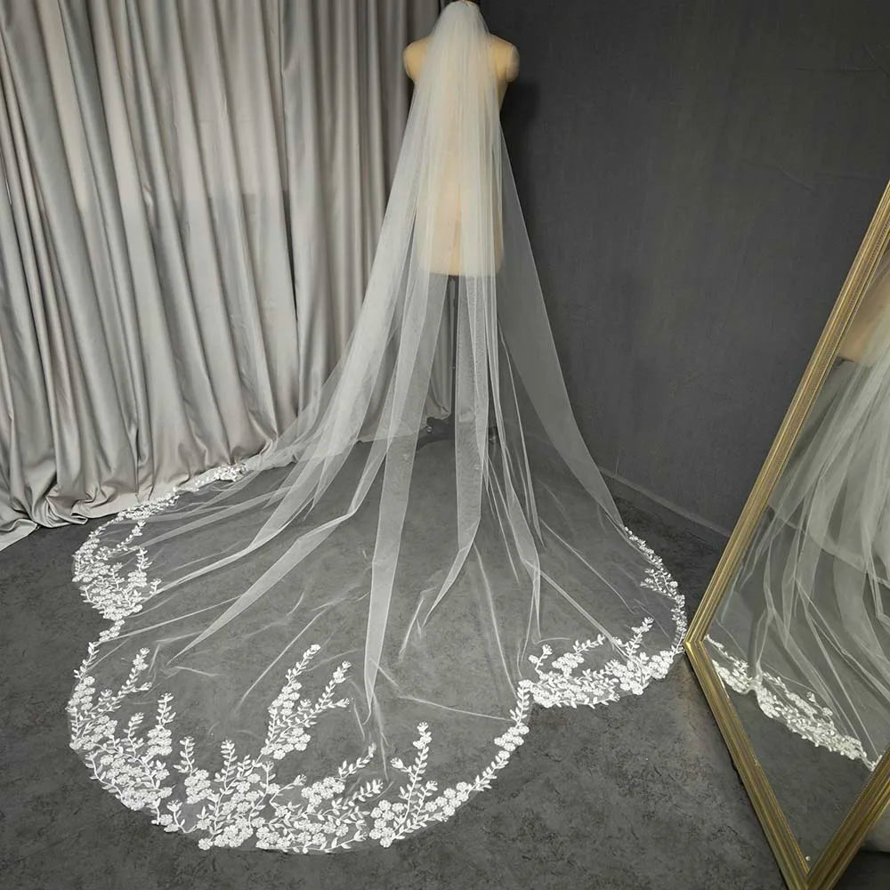 voile mariée blanc broderie florale transparent classique longueur 3m 35m 4m