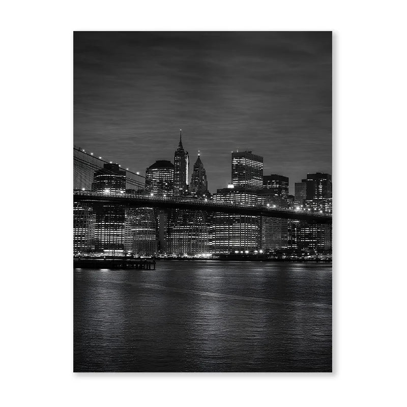 décoration murale triptyque art contemporain noir blanc paysage urbain nocturne york chambre salon