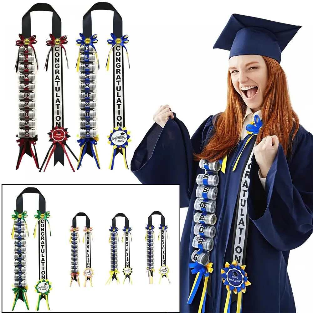 rubans graduation class of 2026 décoration voiture broches festives opaques rouges verts or