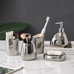 accessoires salle bain ensemble moderne or argent blanc céramique tasse brosse dentifrice savon crème