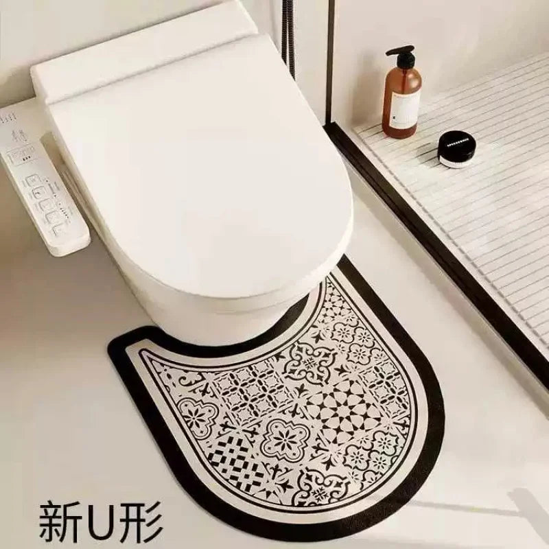 tapis toilette moderne gris beige noir motifs géométriques anti dérapant rapide absorbant