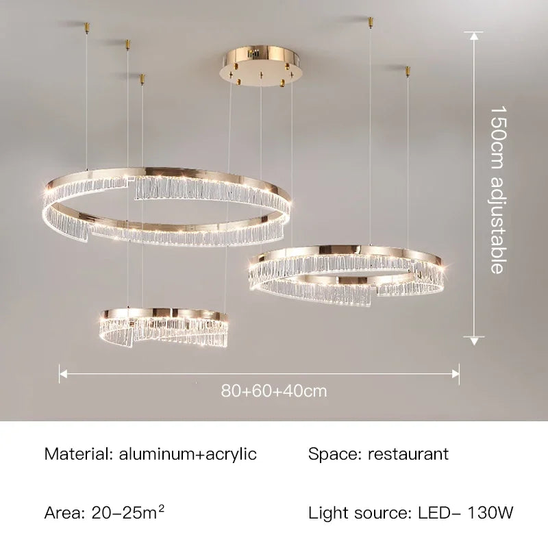 Suspension lumineuse moderne or transparent strass franges câbles suspendus led semi encastrée adjustable