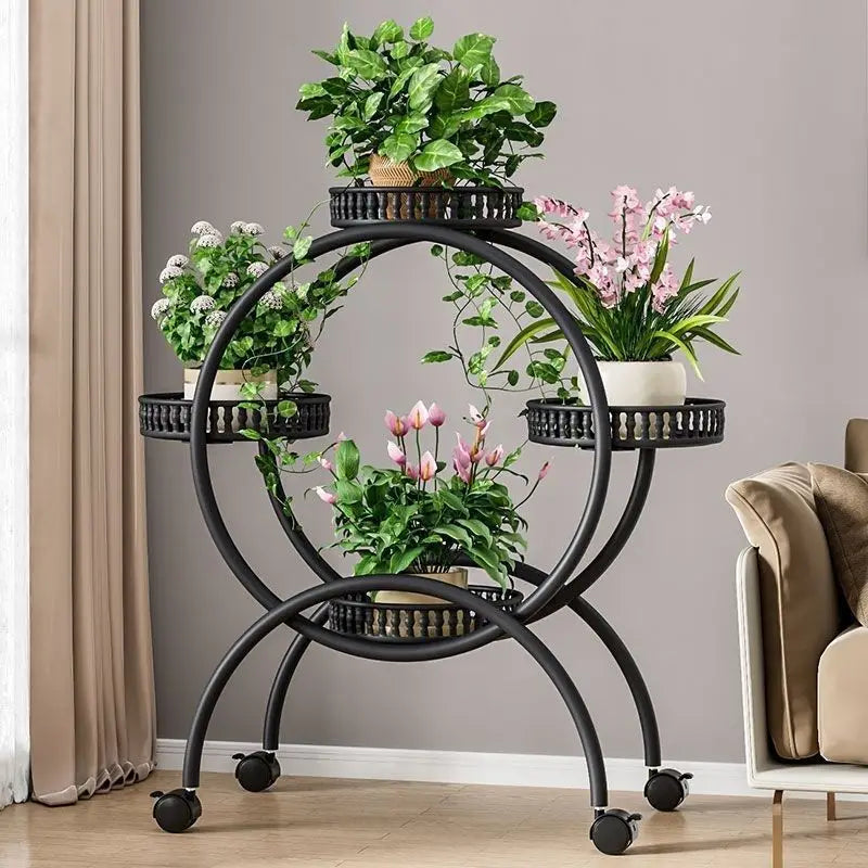 étagère plantes moderne multi niveaux roulettes blanc noir marron doré minimaliste