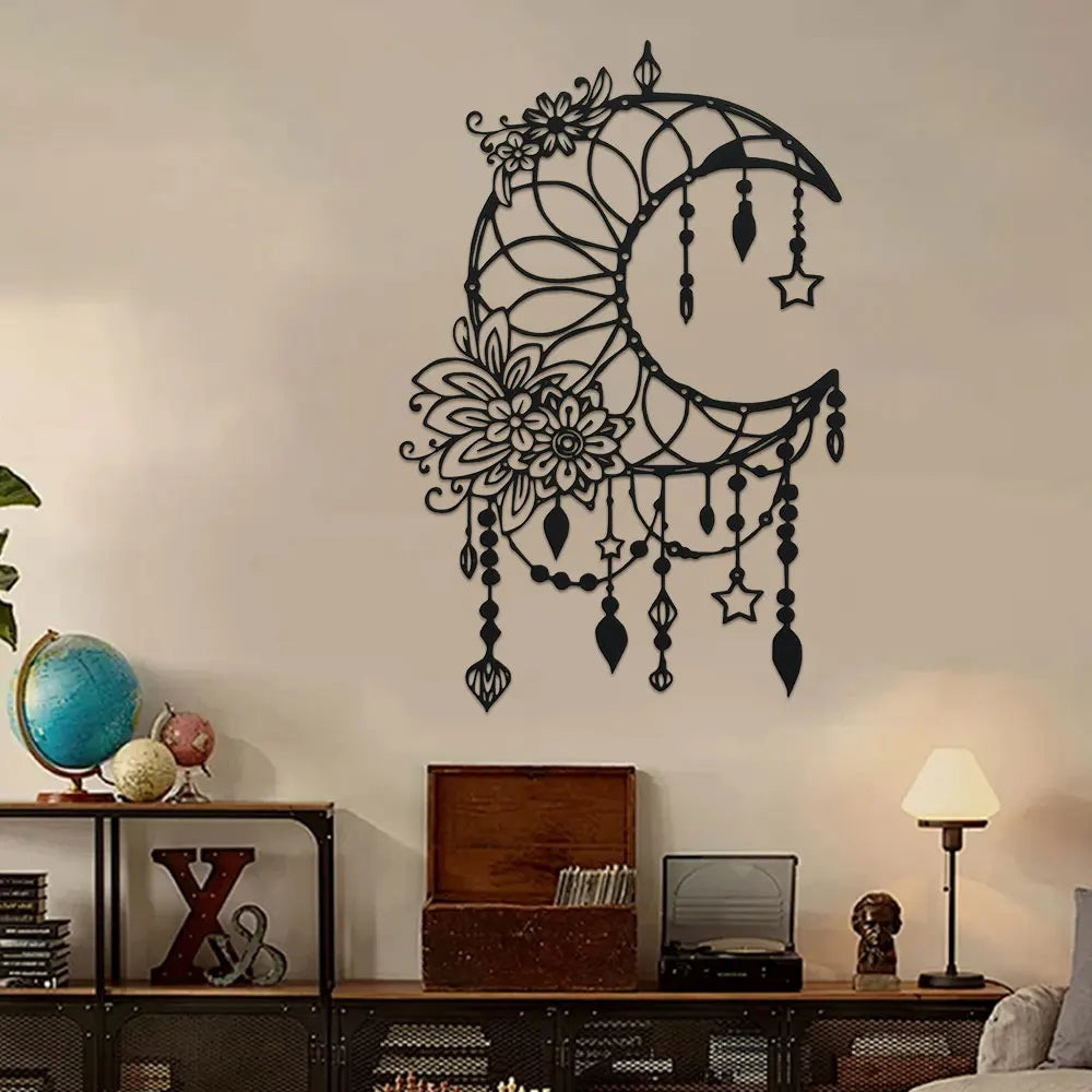 décoration murale boho chic motif floral géométrique noir ornement suspendu moderne